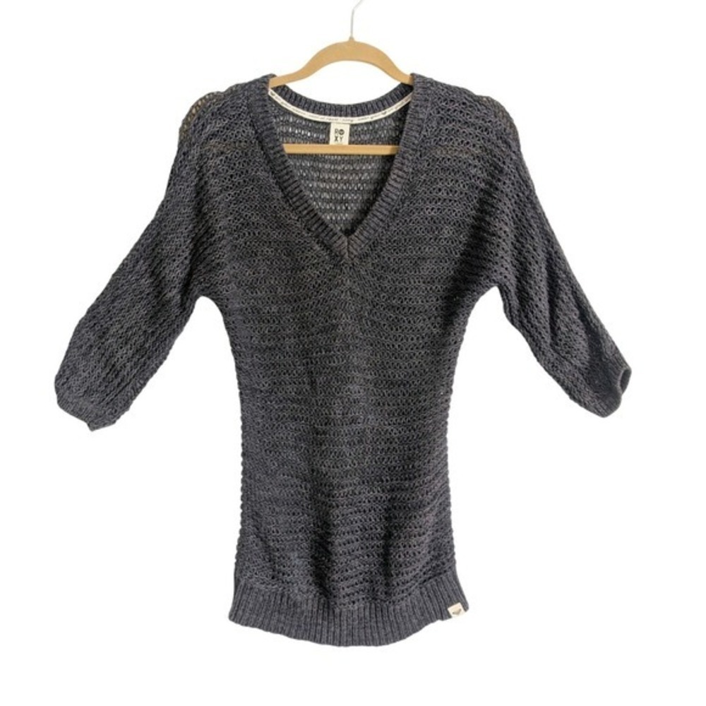 Roxy Vintage 00s Y2K Boho Whimsy Cottagecore Gray Knitted Sweatshirt
